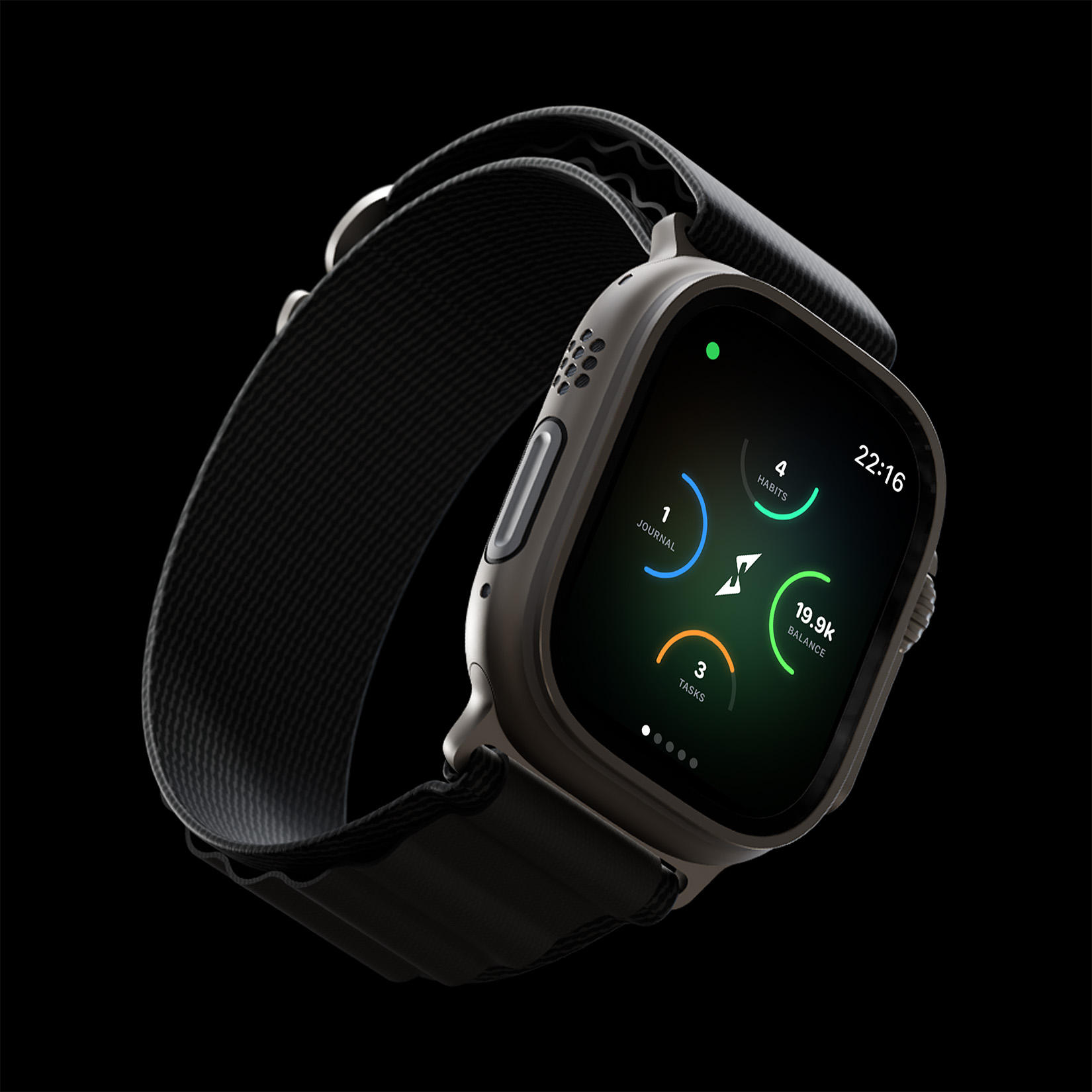 Xified on Apple Watch with habits, journal, tasks, and balance